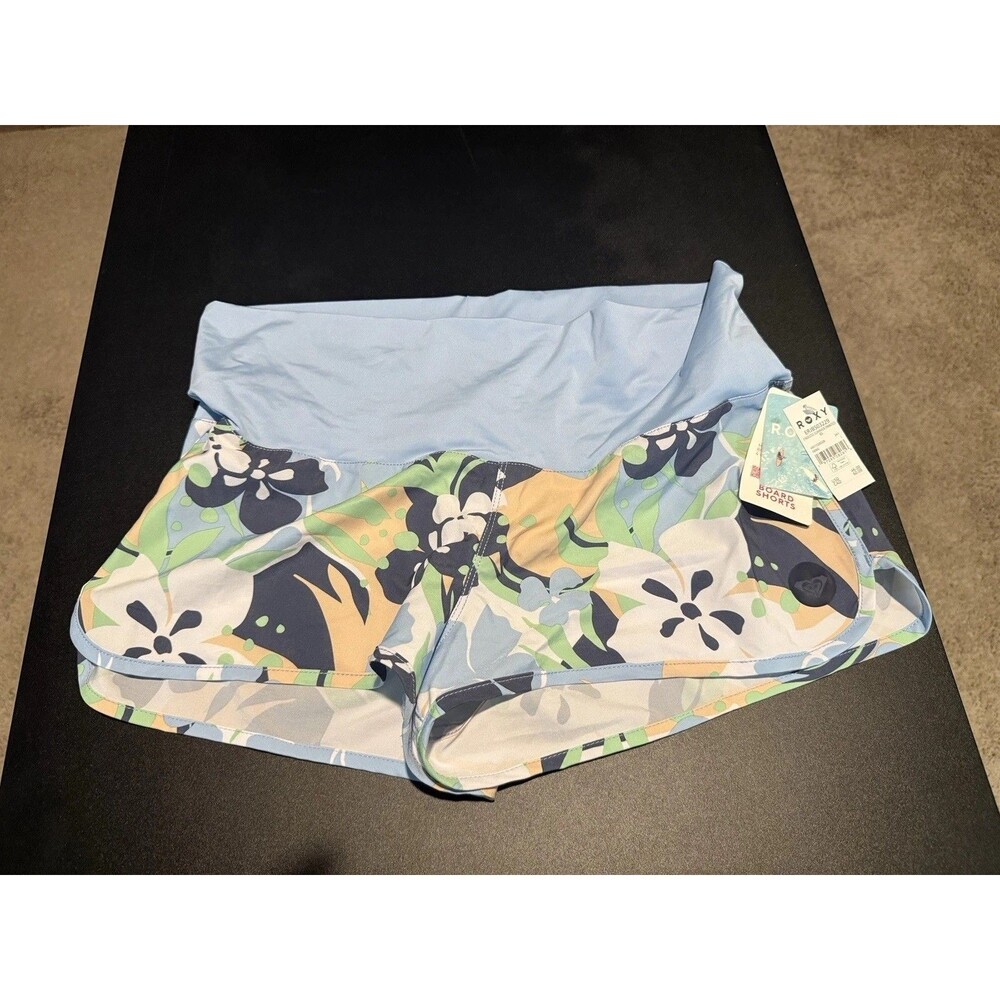 Roxy Board Shorts Women’s XS Blue Floral Surf Swim Shorts NWT Beach Summer